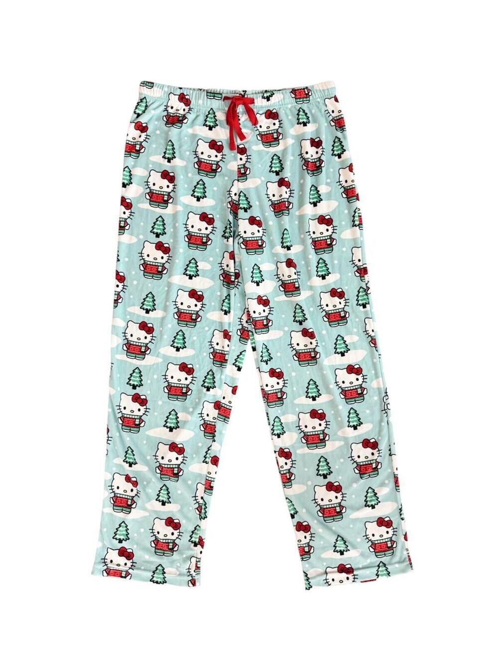 (C181) Hello Kitty Sanrio Holiday Pajama Pants Christmas Tree Snowflake Candy